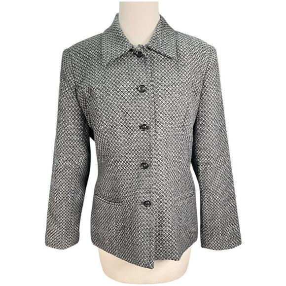 SAG HARBOR Wool Blend Blazer Hounds Tooth Grey Black Size 10P Button Up Vintage - Picture 5 of 12